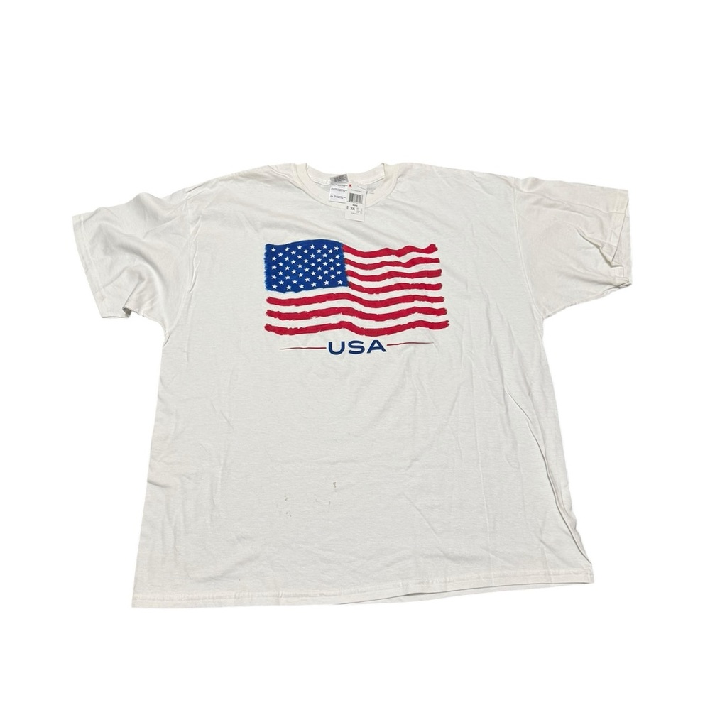 Men’s White USA Flag T-Shirt. Size 2X. New.